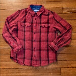 Outerknown Red and Black Plaid Button-Down Flannel Shirt
